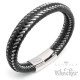 Echt Leder Herren Armband schwarz geflochten Silberfaden Edelstahl Verschluss