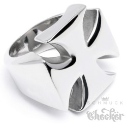 Massiver Edelstahl Bikerring Eisernes Kreuz Herren Ring silber Bikerschmuck