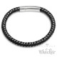 Echt Leder Herren Armband 6mm schwarz geflochten Silberfaden Edelstahl Verschluss
