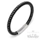 Echt Leder Herren Armband 6mm schwarz geflochten Silberfaden Edelstahl Verschluss