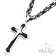 Herren Edelstahl Halskette Kreuz Anhänger silber schwarz + 60cm Königskette für Männer