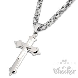 Herren Edelstahl Halskette Kreuz Anhänger silber + 60cm Königskette für Männer