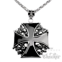 XXL Edelstahl Anhänger Eisernes Kreuz Totenkopf groß Bikerschmuck + Königskette