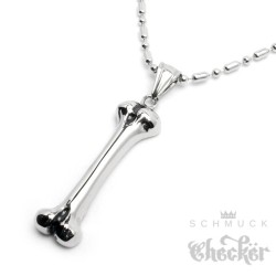 Edelstahl Anhänger Knochen Bone silber massiv Hund Gothic Biker 60cm Halskette