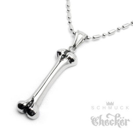 Edelstahl Anhänger Knochen Bone silber massiv Hund Gothic Biker 60cm Halskette