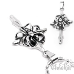 Edelstahl Herren Ketten Anhänger Silber Kreuz mit Spinne Spider Gothic Biker +Halskette