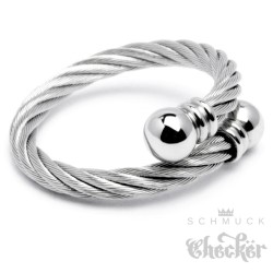 Edelstahl Ring Damen Herren flexibel silber ausgefallen Stahlseil Wickelring
