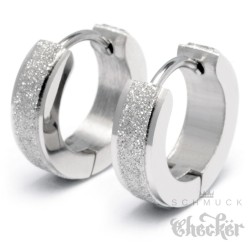 Edelstahl Ohrringe Klapp-Creolen silber diamantiert funkelnd schmal dünn 13mm Ø