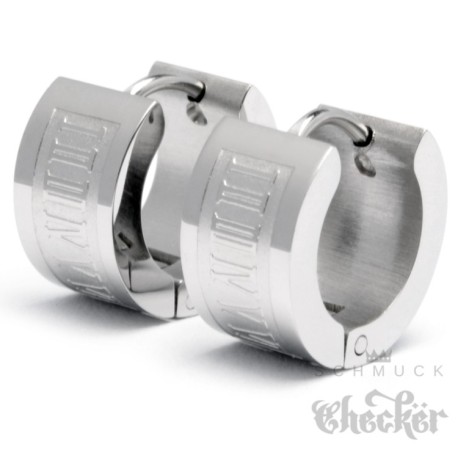 Edelstahl Herren Männer Ohrringe Klapp-Creolen Römische Zahlen silber breit cool