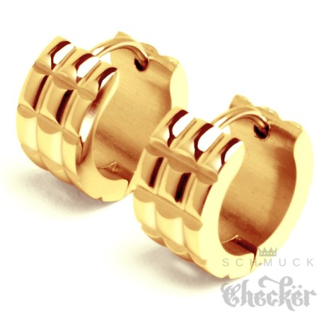 Edelstahl Herren Ohrringe besondere Klapp-Creolen Handgranate gold poliert NEU