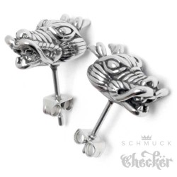 Edelstahl Herren Ohrringe Drachen Ohrstecker silber asiatischer Drache Männer Bikerschmuck